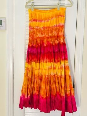Vibrant Yellow & Fuchsia Tie-Dye Maxi Skirt